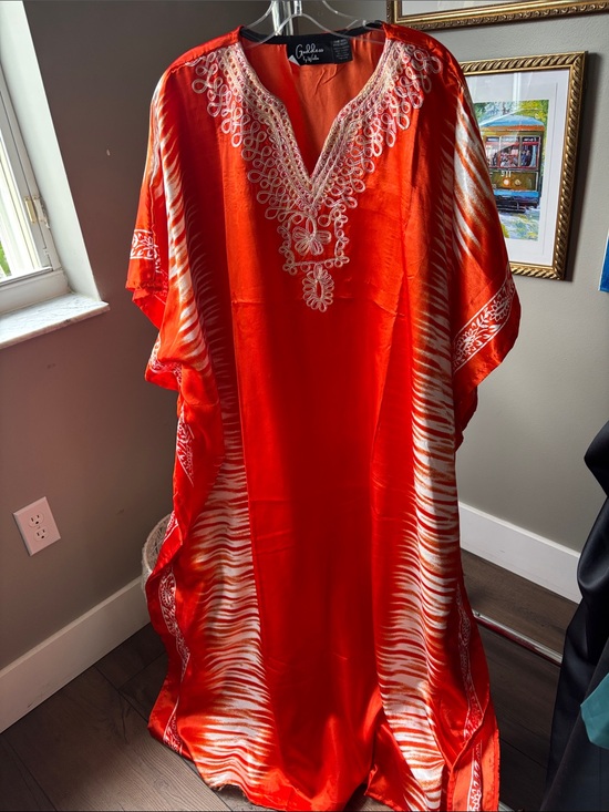 Goddess by Winlar Dresses & Skirts - Silky Orange Embroidered Caftan